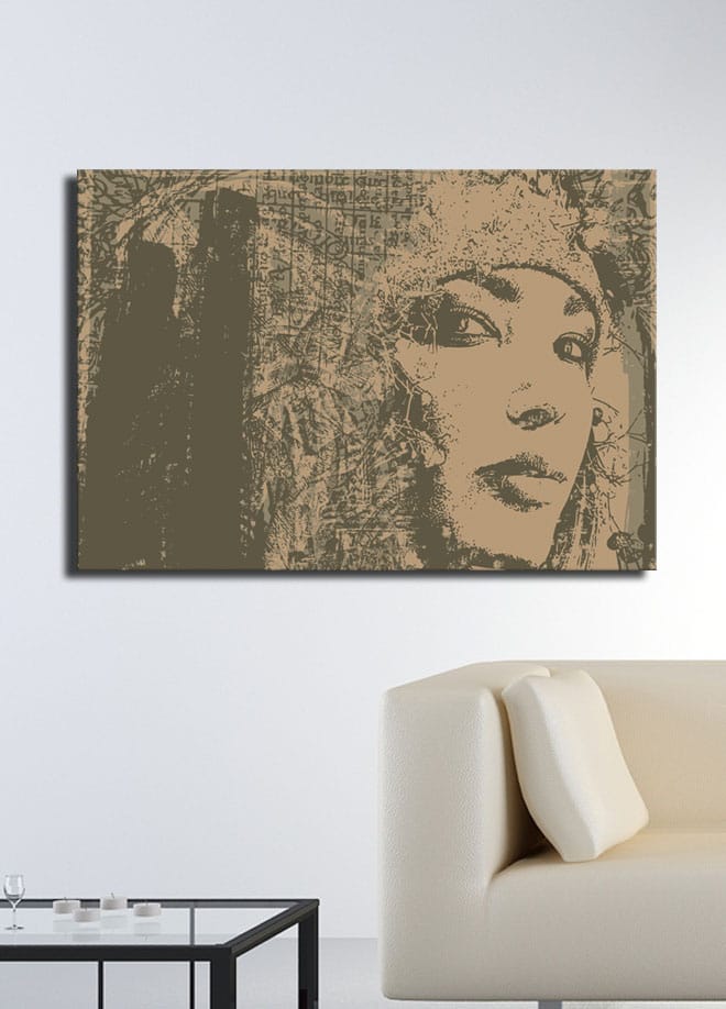 Canvas taulu 70x100 cm - Muotokuva naisesta, jolla on salaperäinen ja ilmeikäs katse - Beige / Ruskea - Sisustustuotteet - Taulu & taide - Canvas-taulu