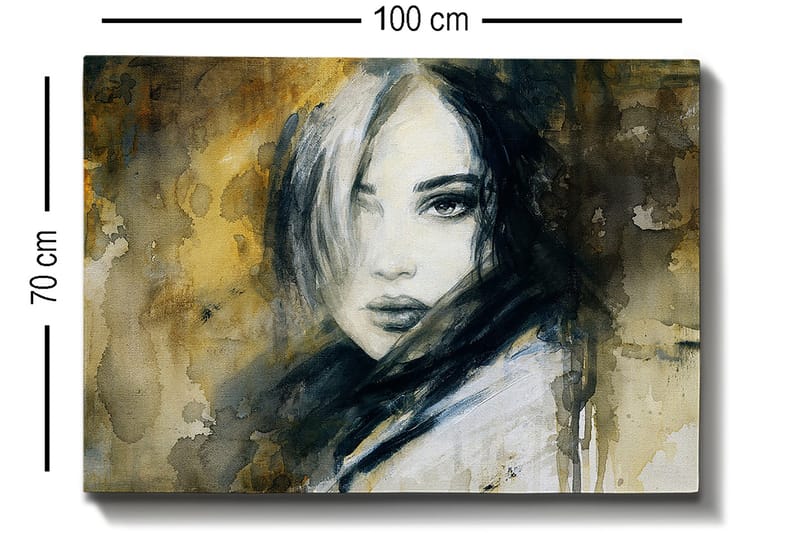 Canvas taulu 70x100 cm - Muotokuva naisesta, jolla on salaperäinen ja intensiivinen katse - Tummansininen / Beige / Valkoinen - Sisustustuotteet - Taulu & taide - Canvas-taulu