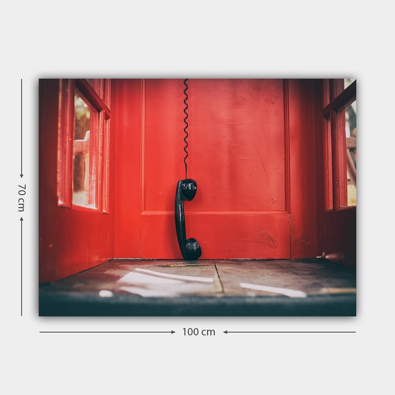 Canvas taulu 70x100 cm - Musta puhelin punaisessa puhelinkopissa - Punainen / Musta - Sisustustuotteet - Taulu & taide - Canvas-taulu