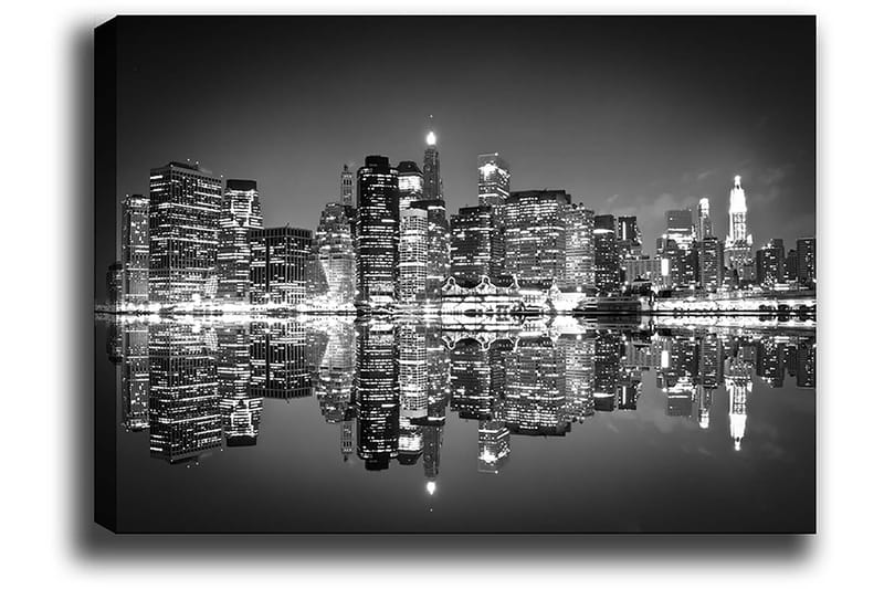 Canvas taulu 70x100 cm - Mustavalkoinen kaupunkisiluetti heijastuksilla vedessä - Musta / Valkoinen / Harmaa - Sisustustuotteet - Taulu & taide - Canvas-taulu