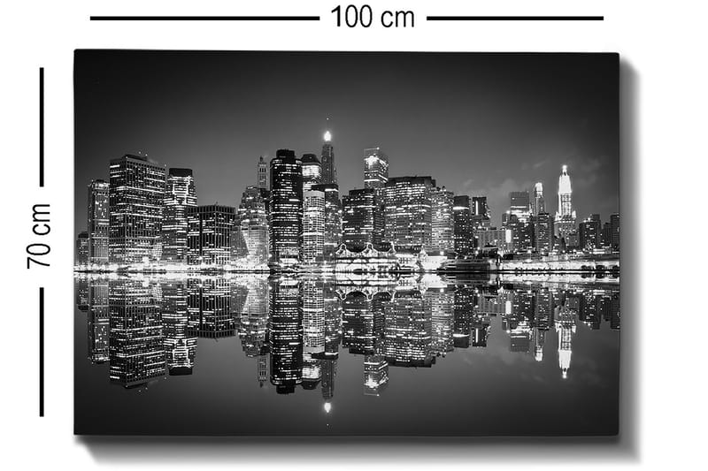 Canvas taulu 70x100 cm - Mustavalkoinen kaupunkisiluetti heijastuksilla vedessä - Musta / Valkoinen / Harmaa - Sisustustuotteet - Taulu & taide - Canvas-taulu