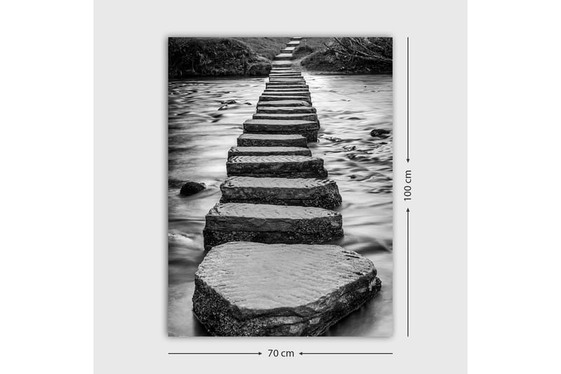 Canvas taulu 70x100 cm - Mustavalkoinen kuva kivistä, jotka muodostavat polun veden pinnalla - Musta / Valkoinen / Harmaa - Sisustustuotteet - Taulu & taide - Canvas-taulu