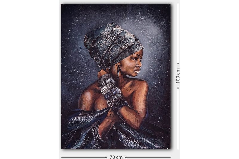 Canvas taulu 70x100 cm - Nainen tyylikkäässä päähineessä ja koruissa, profiilissa - Tummanruskea / Musta / Harmaa - Sisustustuotteet - Taulu & taide - Canvas-taulu