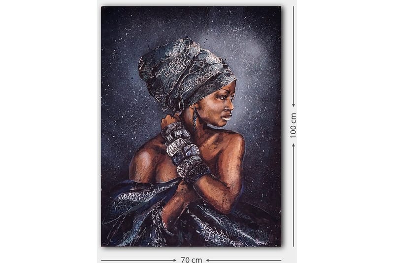 Canvas taulu 70x100 cm - Nainen tyylikkäässä päähineessä ja koruissa, profiilissa - Tummanruskea / Musta / Harmaa - Sisustustuotteet - Taulu & taide - Canvas-taulu