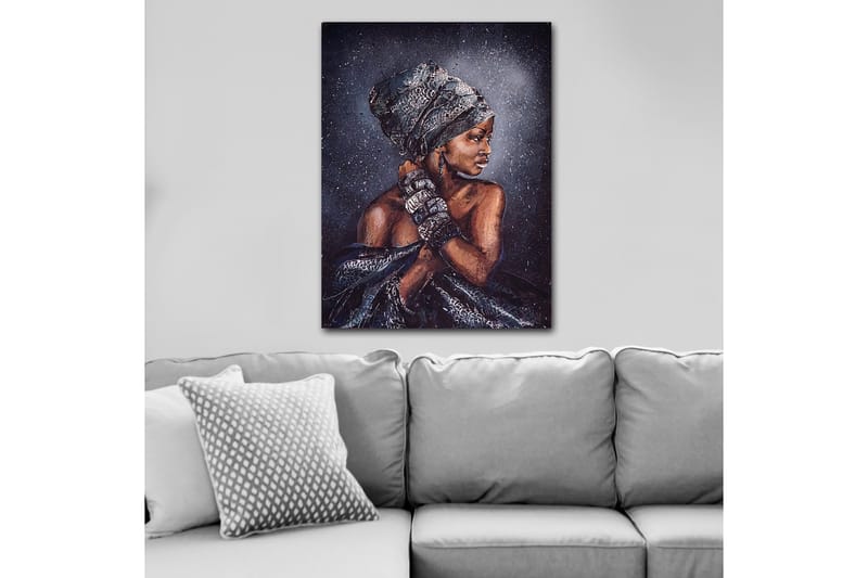 Canvas taulu 70x100 cm - Nainen tyylikkäässä päähineessä ja koruissa, profiilissa - Tummanruskea / Musta / Harmaa - Sisustustuotteet - Taulu & taide - Canvas-taulu