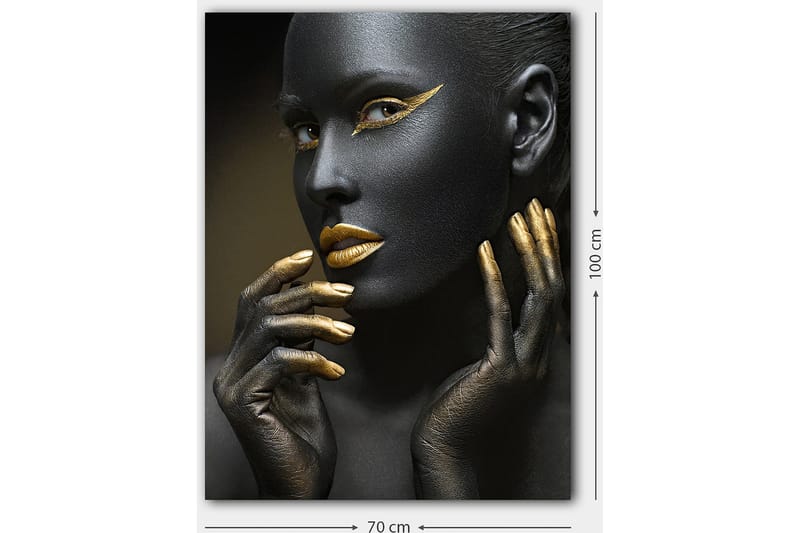 Canvas taulu 70x100 cm - Naisen muotokuva mustalla kasvomaalilla ja kultaisilla yksityiskohdilla - Musta / Kulta - Sisustustuotteet - Taulu & taide - Canvas-taulu