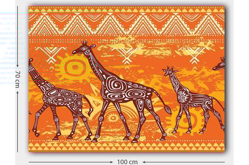 Canvas taulu 70x100 cm - Neljä kirahvia värikkäässä ja tyylitellyssä kuosissa - Oranssi / Ruskea / Valkoinen - Sisustustuotteet - Taulu & taide - Canvas-taulu