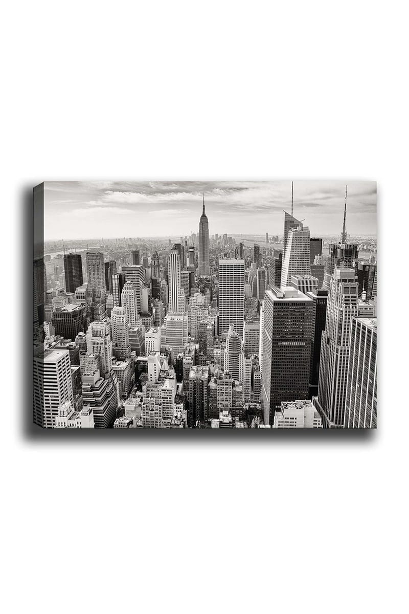 Canvas taulu 70x100 cm - New Yorkin siluetin panoraamanäkymä mustavalkoinen, Musta / Valkoinen / Harmaa