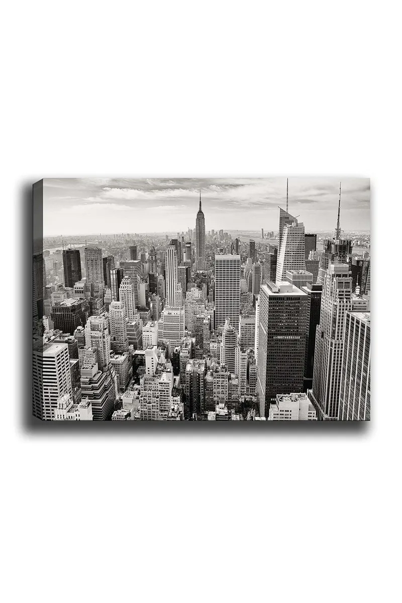 Canvas taulu 70x100 cm - New Yorkin siluetin panoraamanäkymä mustavalkoinen, Musta / Valkoinen / Harmaa