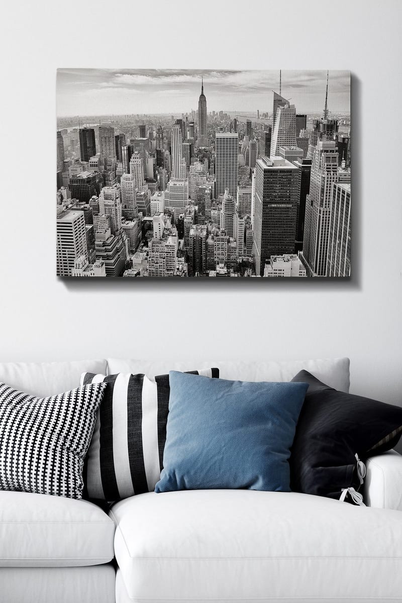 Canvas taulu 70x100 cm - New Yorkin siluetin panoraamanäkymä mustavalkoinen - Musta / Valkoinen / Harmaa - Sisustustuotteet - Taulu & taide - Canvas-taulu