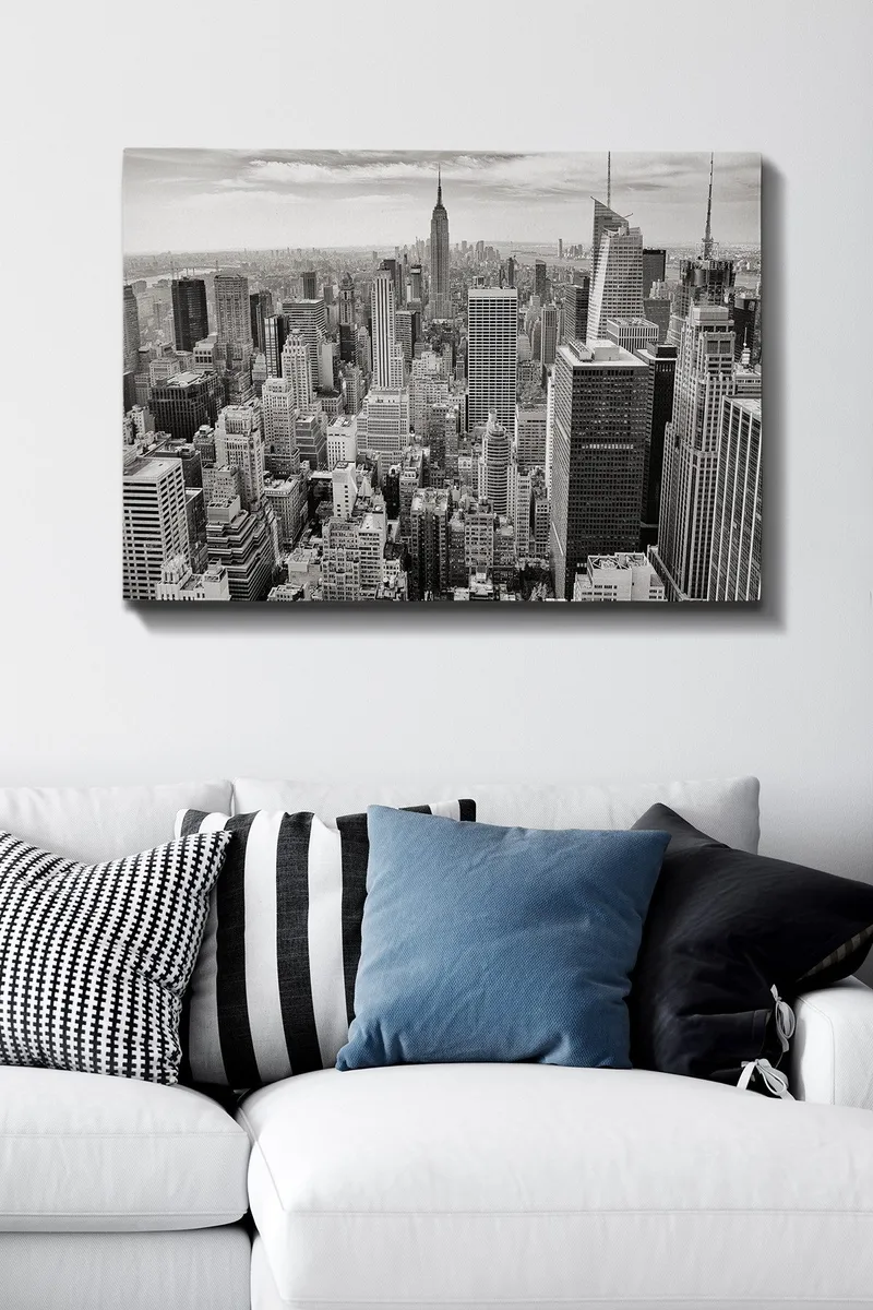 Canvas taulu 70x100 cm - New Yorkin siluetin panoraamanäkymä mustavalkoinen - Musta / Valkoinen / Harmaa - Sisustustuotteet - Taulu & taide - Canvas-taulu