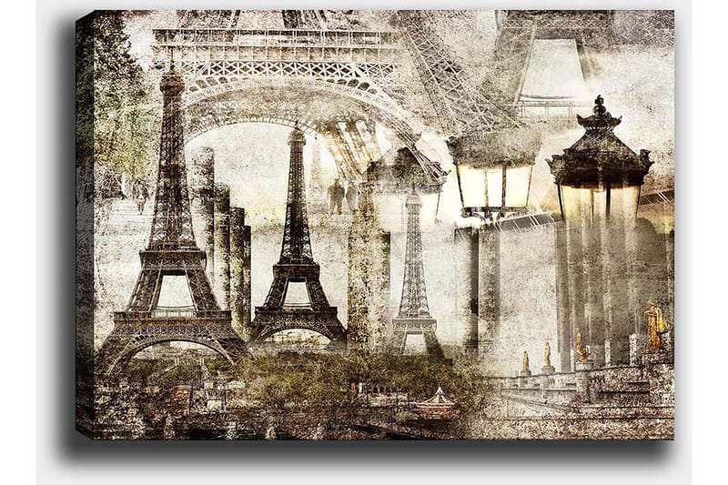 Canvas taulu 70x100 cm - Nostalginen näkymä Eiffel-tornista ja Pariisin maisemista unenomaisessa tyylissä - Beige / Ruskea / Harmaa - Sisustustuotteet - Taulu & taide - Canvas-taulu