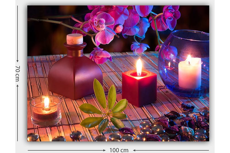 Canvas taulu 70x100 cm - Rauhallinen ja harmoninen asetelma kynttilöillä, kukilla ja koristeilla - Tummanpunainen / Vihreä / Violetti - Sisustustuotteet - Taulu & taide - Canvas-taulu