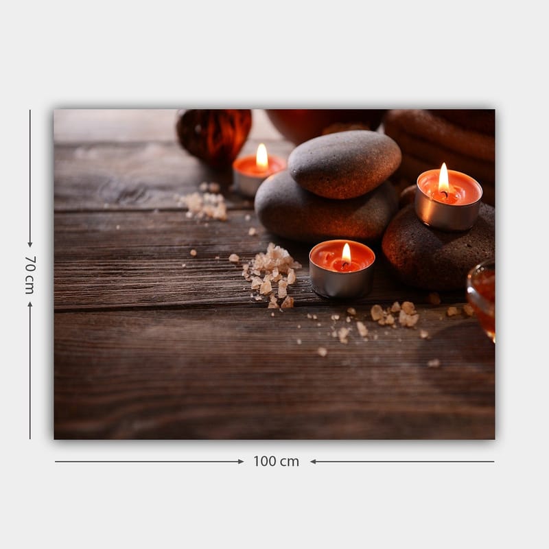 Canvas taulu 70x100 cm - Rauhallinen kivi- ja kynttiläyhdistelmä luo rentouttavan tunnelman - Harmaa / Oranssi / Ruskea - Sisustustuotteet - Taulu & taide - Canvas-taulu