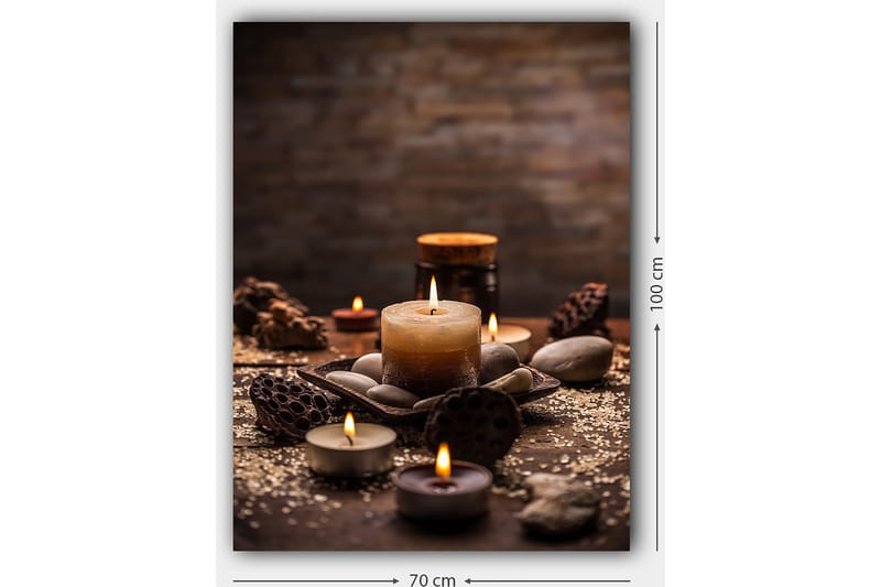 Canvas taulu 70x100 cm - Rauhallinen kokoelma kynttilöitä ja kiviä harmonisessa asetelmassa - Beige / Ruskea / Harmaa - Sisustustuotteet - Taulu & taide - Canvas-taulu