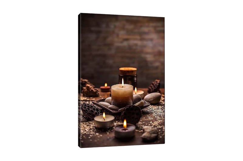 Canvas taulu 70x100 cm - Rauhallinen kokoelma kynttilöitä ja kiviä harmonisessa asetelmassa, Beige / Ruskea / Harmaa