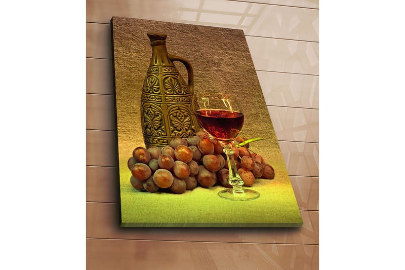 Canvas taulu 70x100 cm - Rauhallinen sommitelma koristeellisella kannulla, lasillisella viiniä ja viinirypäleillä - Ruskea / Burgundi / Harmaa - Sisustustuotteet - Taulu & taide - Canvas-taulu