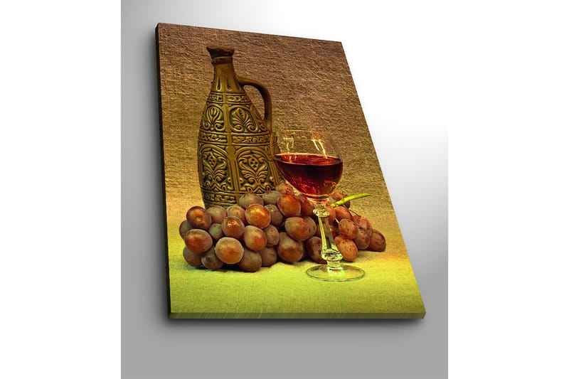 Canvas taulu 70x100 cm - Rauhallinen sommitelma koristeellisella kannulla, lasillisella viiniä ja viinirypäleillä - Ruskea / Burgundi / Harmaa - Sisustustuotteet - Taulu & taide - Canvas-taulu
