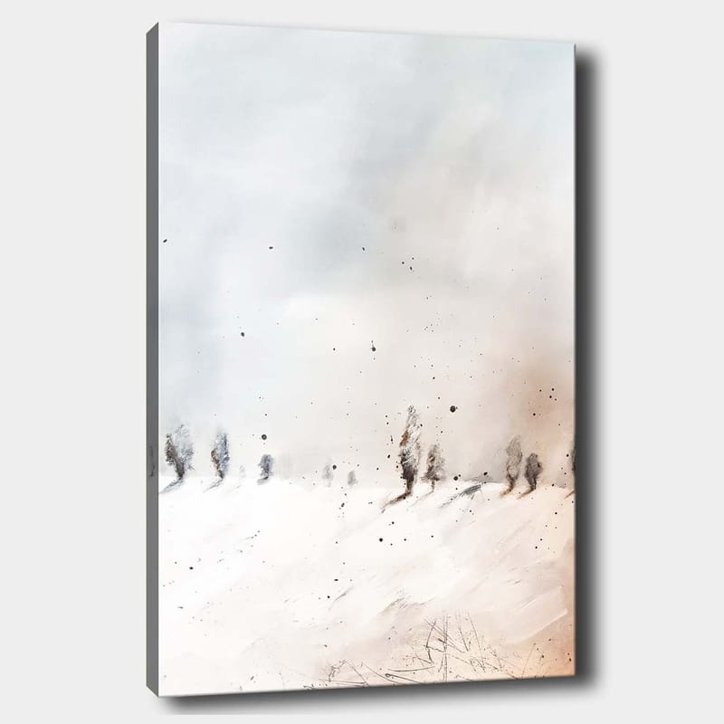 Canvas taulu 70x100 cm - Rauhallinen talvimaisema ja lumen peittämät puut kaukaisuudessa - Vaaleansininen / Valkoinen / Beige - Sisustustuotteet - Taulu & taide - Canvas-taulu