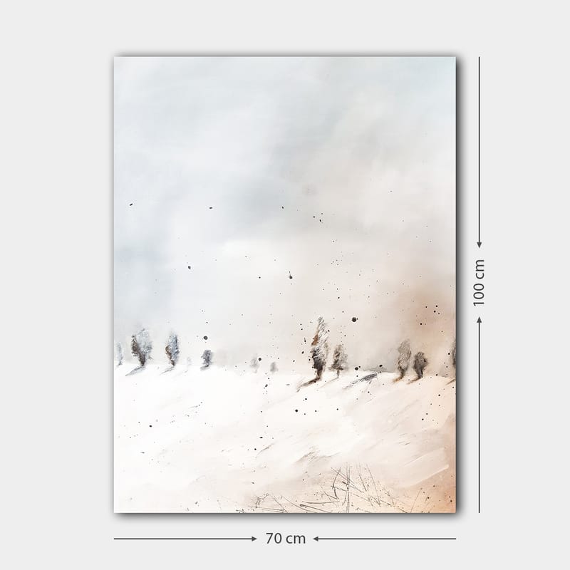 Canvas taulu 70x100 cm - Rauhallinen talvimaisema ja lumen peittämät puut kaukaisuudessa - Vaaleansininen / Valkoinen / Beige - Sisustustuotteet - Taulu & taide - Canvas-taulu