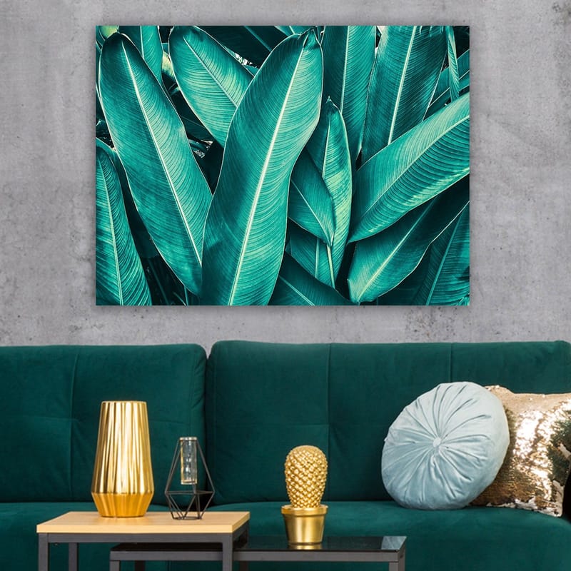 Canvas taulu 70x100 cm - Rehevää lehvästöä harmonisessa sommitelmassa - Turkoosi / Tummanvihreä - Sisustustuotteet - Taulu & taide - Canvas-taulu