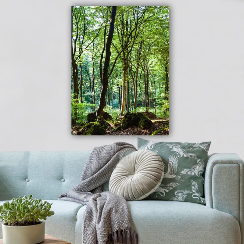 Canvas taulu 70x100 cm - Rehevä metsä korkeine puineen ja rehevän kasvillisuuksineen - Vihreä / Ruskea - Sisustustuotteet - Taulu & taide - Canvas-taulu