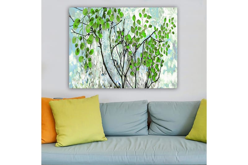 Canvas taulu 70x100 cm - Reheviä oksia ja eloisia lehtiä harmonisessa sommitelmassa - Vihreä / Musta / Vaaleansininen - Sisustustuotteet - Taulu & taide - Canvas-taulu