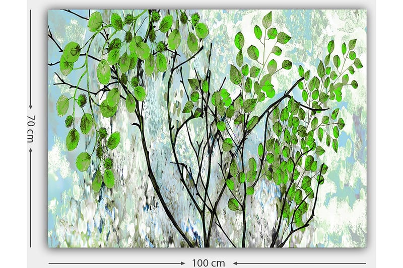 Canvas taulu 70x100 cm - Reheviä oksia ja eloisia lehtiä harmonisessa sommitelmassa - Vihreä / Musta / Vaaleansininen - Sisustustuotteet - Taulu & taide - Canvas-taulu