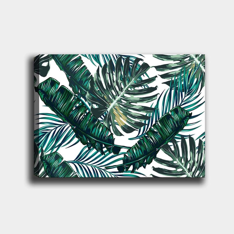 Canvas taulu 70x100 cm - Reheviä palmunlehtiä eloisassa sommitelmassa, Tummanvihreä / Vaaleanvihreä / Keltavihreä