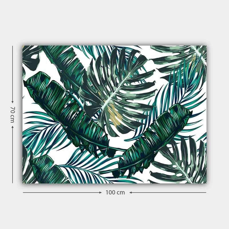 Canvas taulu 70x100 cm - Reheviä palmunlehtiä eloisassa sommitelmassa - Tummanvihreä / Vaaleanvihreä / Keltavihreä - Sisustustuotteet - Taulu & taide - Canvas-taulu