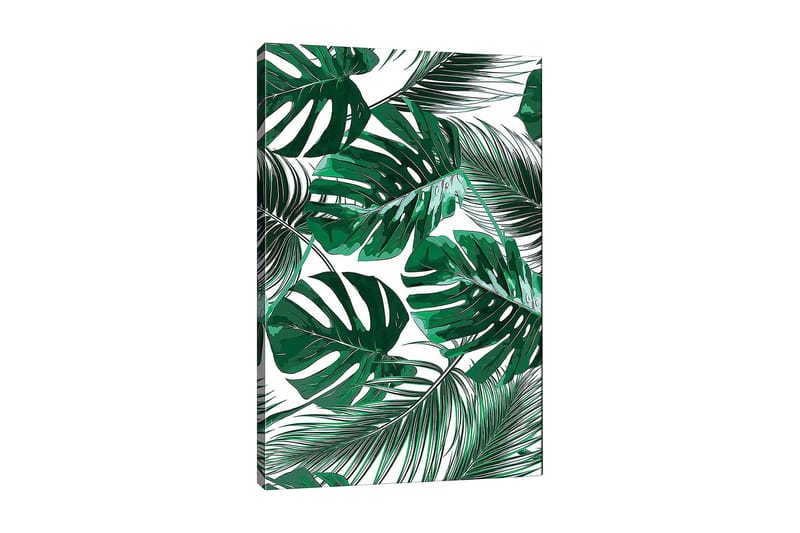 Canvas taulu 70x100 cm - Reheviä palmunlehtiä eri muodoissa ja kokoisina, Tummanvihreä / Vaaleanvihreä