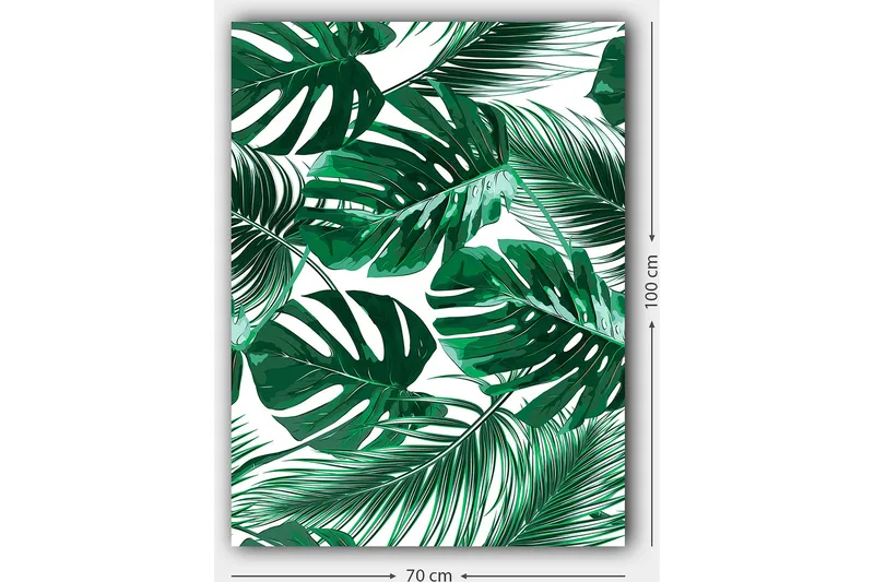 Canvas taulu 70x100 cm - Reheviä palmunlehtiä eri muodoissa ja kokoisina - Tummanvihreä / Vaaleanvihreä - Sisustustuotteet - Taulu & taide - Canvas-taulu