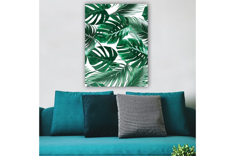 Canvas taulu 70x100 cm - Reheviä palmunlehtiä eri muodoissa ja kokoisina - Tummanvihreä / Vaaleanvihreä - Sisustustuotteet - Taulu & taide - Canvas-taulu