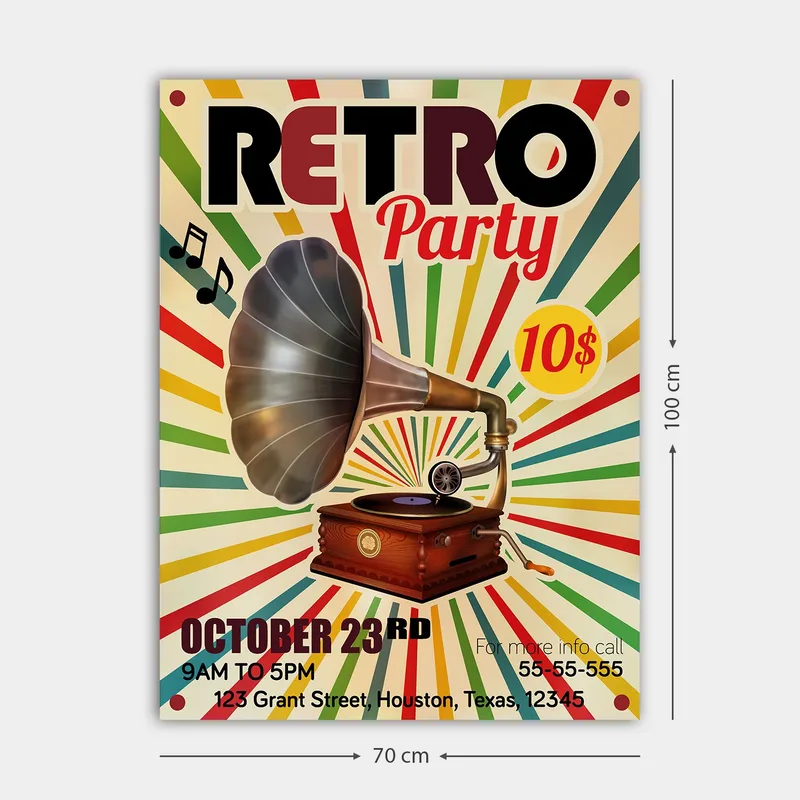Canvas taulu 70x100 cm - Retro juliste, jonka pääaiheena on gramofoni - Keltainen / Punainen / Vihreä - Sisustustuotteet - Taulu & taide - Canvas-taulu