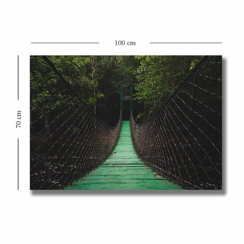 Canvas taulu 70x100 cm - Riippusilta rehevän metsän läpi - Vihreä / Musta - Sisustustuotteet - Taulu & taide - Canvas-taulu