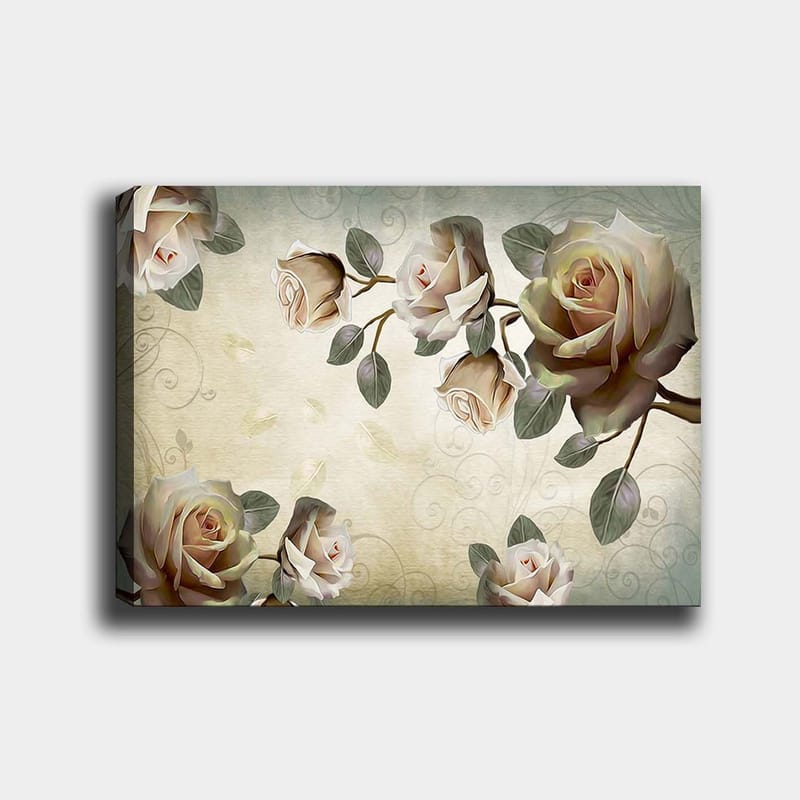 Canvas taulu 70x100 cm - Romanttinen ruususommitelma pehmeissä sävyissä, jotka symboloivat kauneutta ja rakkautta, Vaaleanpunainen / Vihreä / Beige