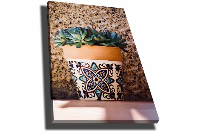 Canvas taulu 70x100 cm - Ruukku mehikasveilla koristekuviossa - Vihreä / Terrakotta / Musta - Sisustustuotteet - Taulu & taide - Canvas-taulu