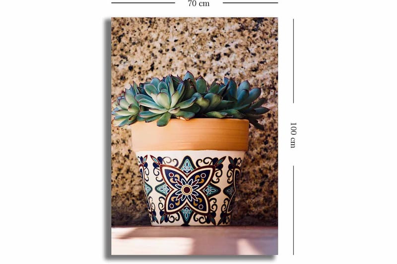 Canvas taulu 70x100 cm - Ruukku mehikasveilla koristekuviossa - Vihreä / Terrakotta / Musta - Sisustustuotteet - Taulu & taide - Canvas-taulu