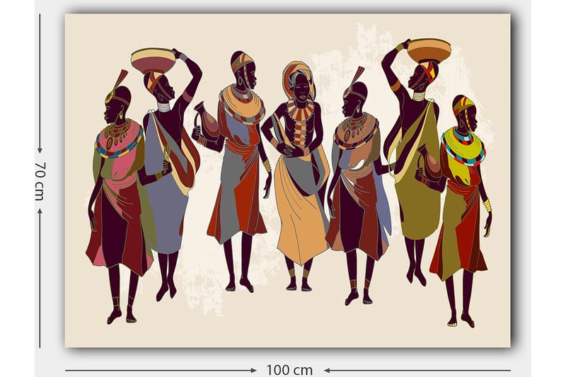 Canvas taulu 70x100 cm - Ryhmä naisia perinteisissä vaatteissa kantamassa esineitä päässään ja käsissään - Tummanruskea / Punainen / Vihreä - Sisustustuotteet - Taulu & taide - Canvas-taulu