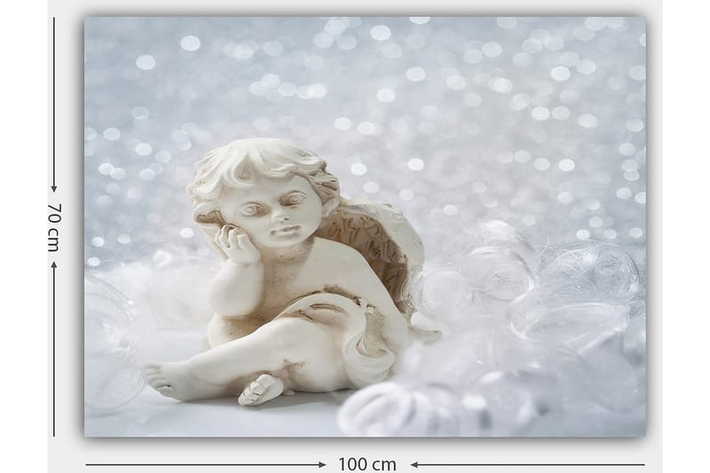 Canvas taulu 70x100 cm - Söpö keraaminen enkeli istumassa mietteliäs ilme - Valkoinen / Beige - Sisustustuotteet - Taulu & taide - Canvas-taulu