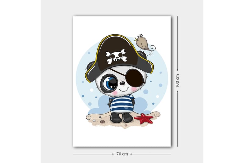 Canvas taulu 70x100 cm - Söpö panda merirosvoksi pukeutuneena silmälapulla ja merirosvohatulla - Sininen / Musta / Valkoinen - Sisustustuotteet - Taulu & taide - Canvas-taulu