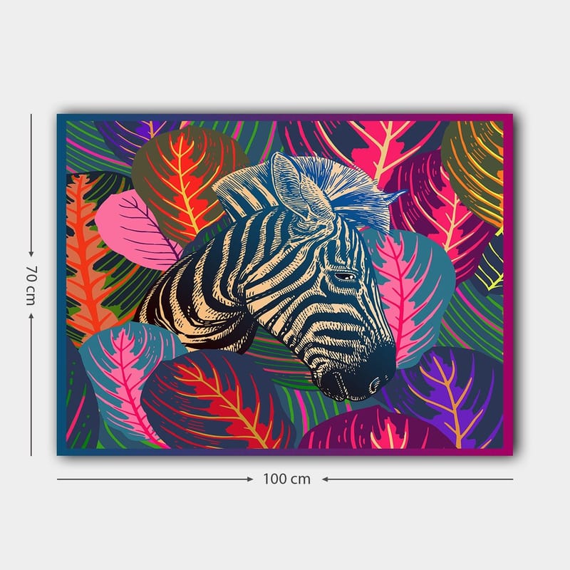 Canvas taulu 70x100 cm - Seepra ilmestyy värikkäiden lehtien keskelle - Musta / Vaaleanpunainen / Vihreä - Sisustustuotteet - Taulu & taide - Canvas-taulu