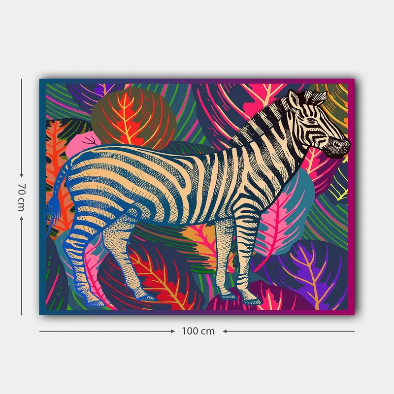 Canvas taulu 70x100 cm - Seepra värikkäiden lehtien ja kuvioiden ympäröimänä - Beige / Musta / Vaaleanpunainen - Sisustustuotteet - Taulu & taide - Canvas-taulu