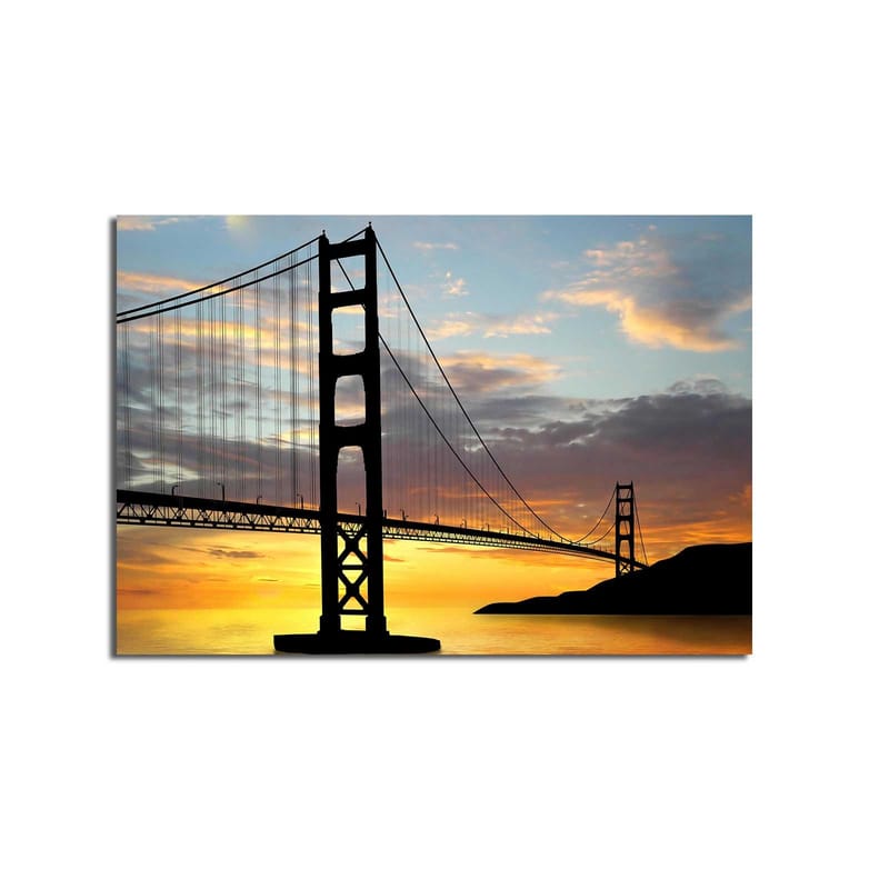 Canvas taulu 70x100 cm - Sillan siluetti värikästä auringonlaskua vasten - Oranssi / Musta / Sininen - Sisustustuotteet - Taulu & taide - Canvas-taulu