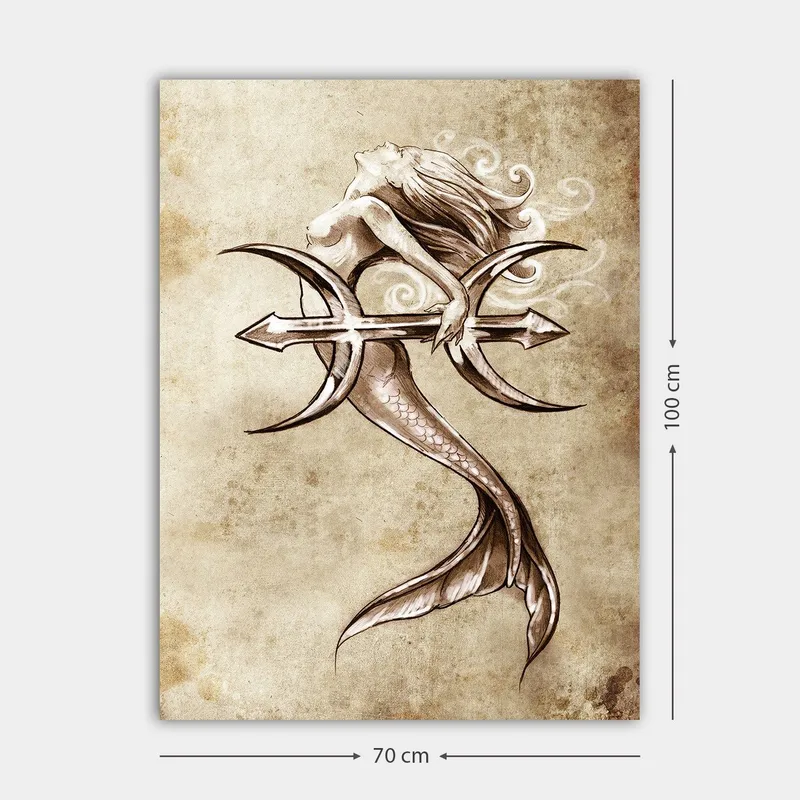 Canvas taulu 70x100 cm - Sireeni pitelee kolmikärkeä ja kurottaa kohti taivasta - Beige / Ruskea / Valkoinen - Sisustustuotteet - Taulu & taide - Canvas-taulu