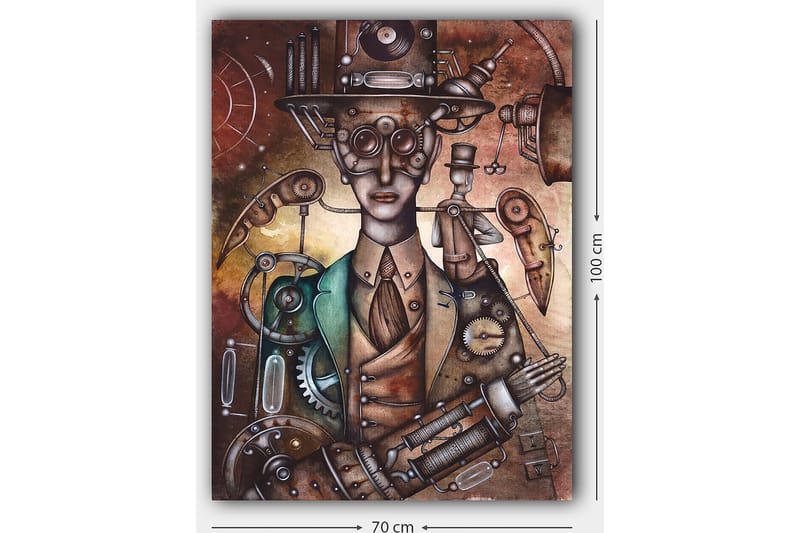 Canvas taulu 70x100 cm - Steampunk-henkinen hahmo mekaanisilla yksityiskohdilla ja hatulla - Kupari / Vihreä / Beige - Sisustustuotteet - Taulu & taide - Canvas-taulu