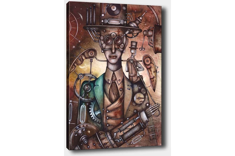 Canvas taulu 70x100 cm - Steampunk-henkinen hahmo mekaanisilla yksityiskohdilla ja hatulla - Kupari / Vihreä / Beige - Sisustustuotteet - Taulu & taide - Canvas-taulu