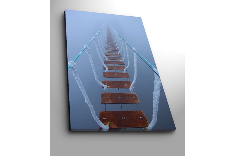 Canvas taulu 70x100 cm - Sumun läpi kurottava riippusilta luo salaperäisen ja etäisen tunnelman - Tummanruskea / Valkoinen / Vaaleansininen - Sisustustuotteet - Taulu & taide - Canvas-taulu