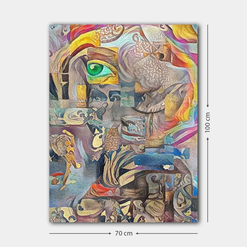 Canvas taulu 70x100 cm - Surrealistinen sommitelma, jonka silmä ja abstraktit muodot luovat unenomaisen tunnelman - Vihreä / Beige / Punainen - Sisustustuotteet - Taulu & taide - Canvas-taulu