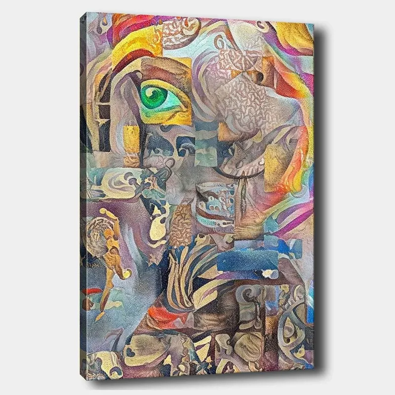 Canvas taulu 70x100 cm - Surrealistinen sommitelma, jonka silmä ja abstraktit muodot luovat unenomaisen tunnelman - Vihreä / Beige / Punainen - Sisustustuotteet - Taulu & taide - Canvas-taulu